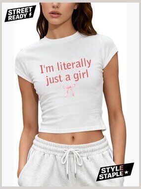 Y2K Cat Print Crop Top Slim Fit Short Sleeve Tee Vintage Graphic